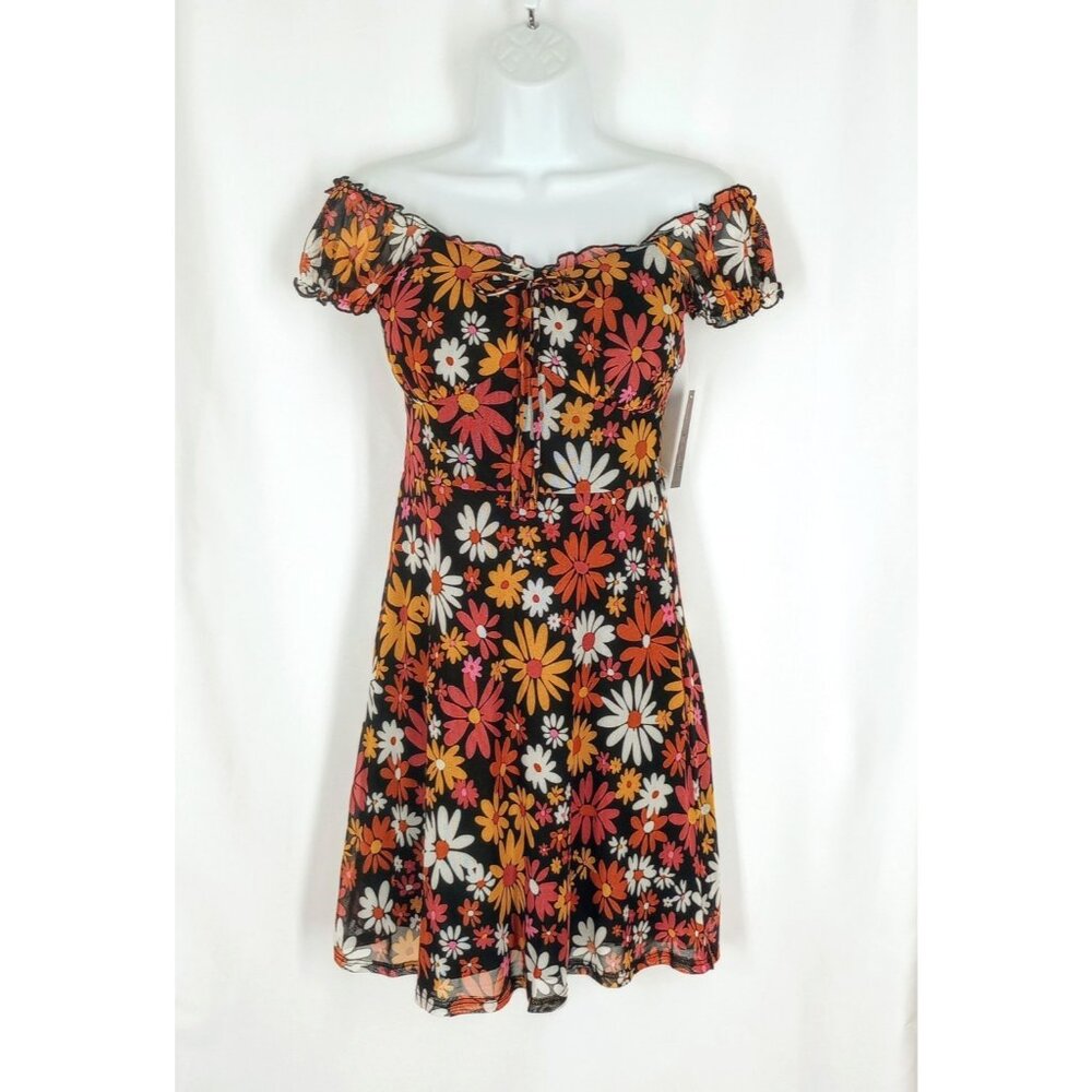 Juniors Floral Daisy Mesh Off Shoulder Dress XL 15-17 Cottagecore Prairie Glam